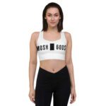 MOSH GODS - LONGLINE SPORTS BRA - WHITE WITH BLACK LOGO